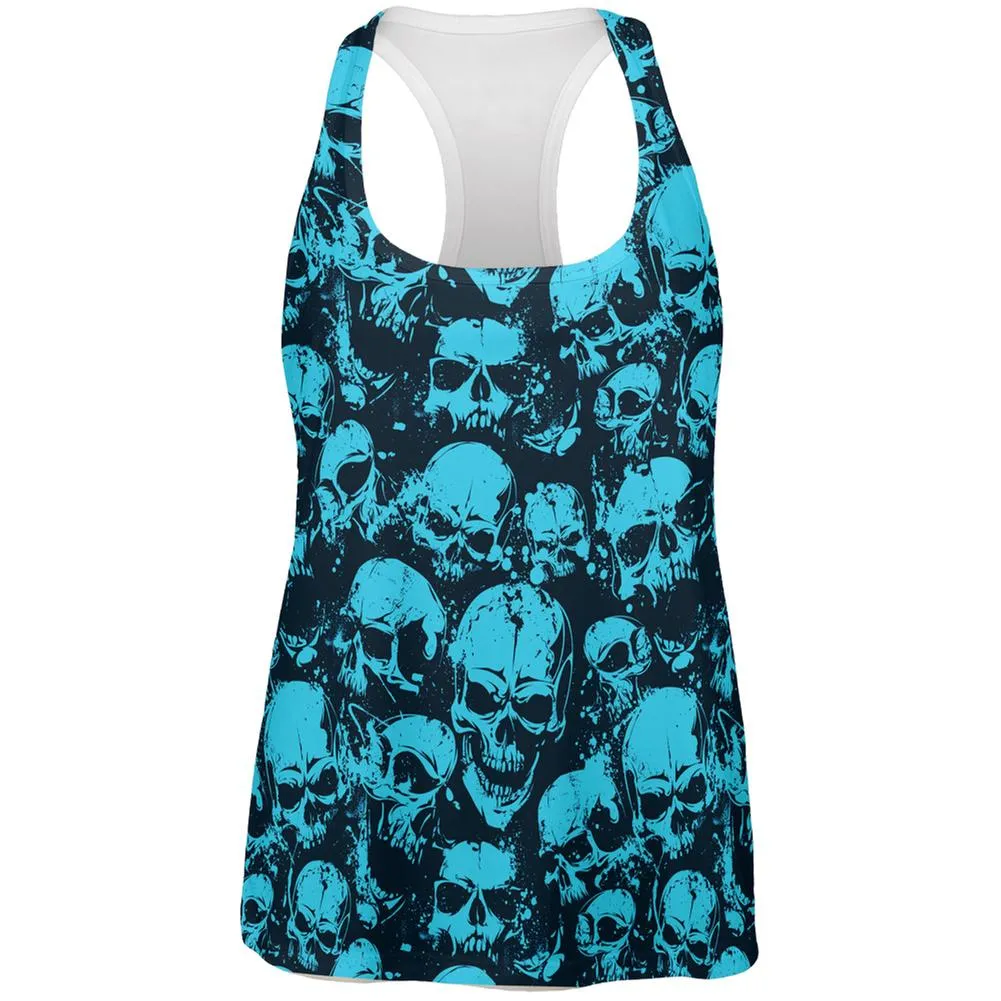 Blue Angry Skulls All Over Womens Racerback Tank Top sold by Old Glory