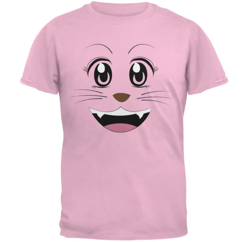 Anime Cat Face Neko Light Pink Adult T-Shirt sold by Old Glory