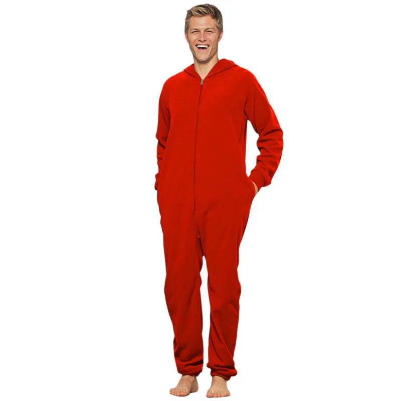Red Unisex One Piece Hooded Pajamas sold by Old Glory
