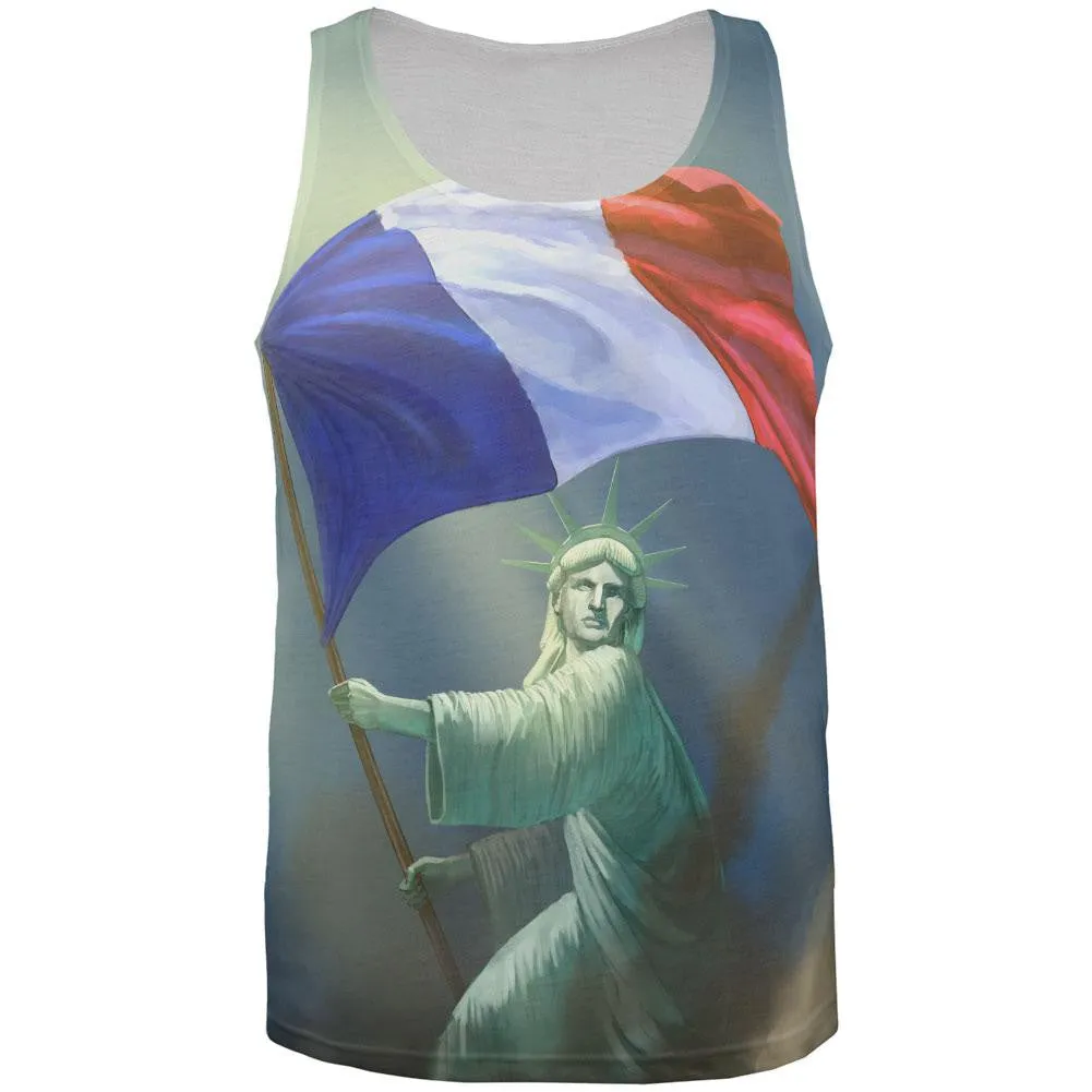 Lady Liberty Waving French Flag All Over Adult Tank Top sold by Old Glory