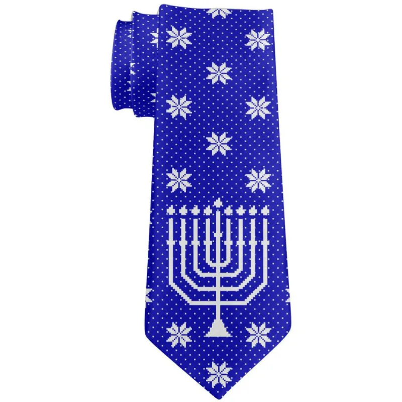 Big Menorah Ugly Hanukkah Sweater All Over Neck Tie sold by Old Glory