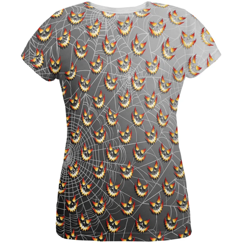 Halloween Spider Webs and Jack-O-Lanterns All Over Womens T Shirt sold by Old Glory
