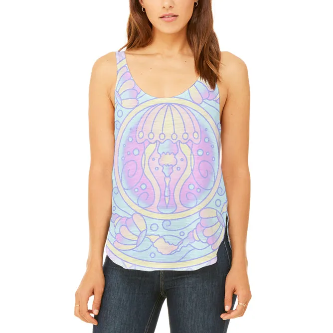 Trippy Jellyfish Mandala Vintage Juniors Flowy Side Slit Tank Top sold by Old Glory