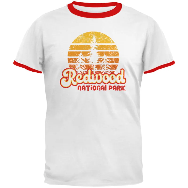 National Park Retro 70s Sunset Redwood Mens Ringer T Shirt sold by Old Glory