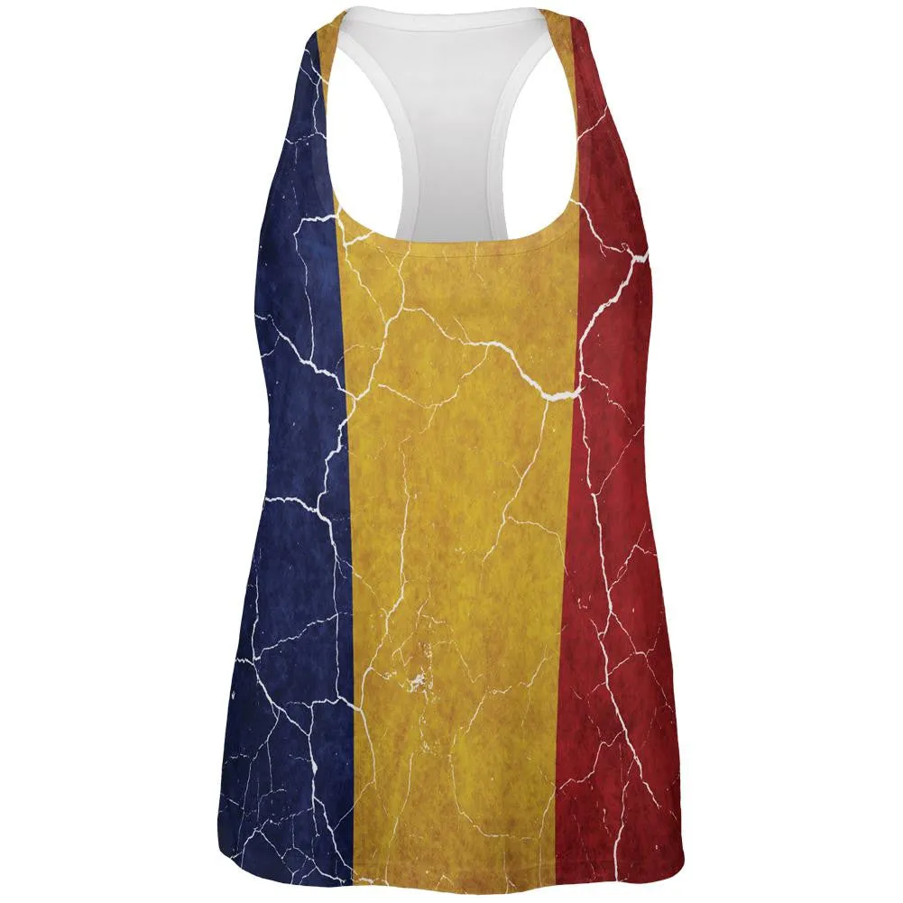 Distressed Romanian Flag All Over Womens Work Out Tank Top sold by Old Glory