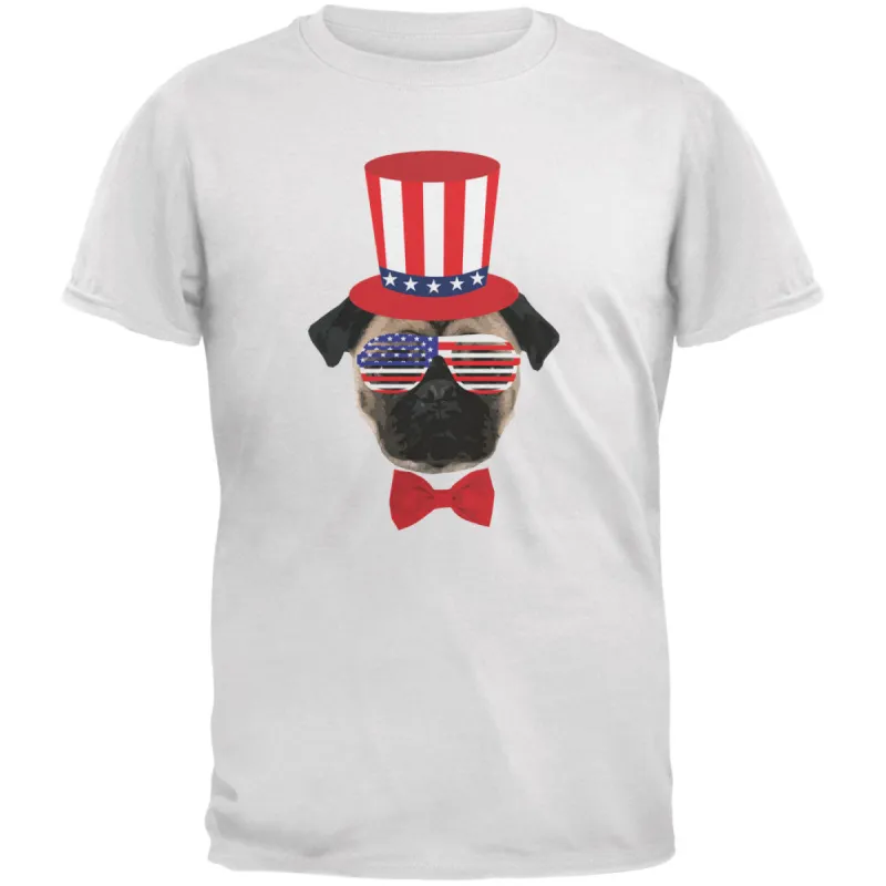 4th of July Funny Pug White Adult T-Shirt sold by Old Glory