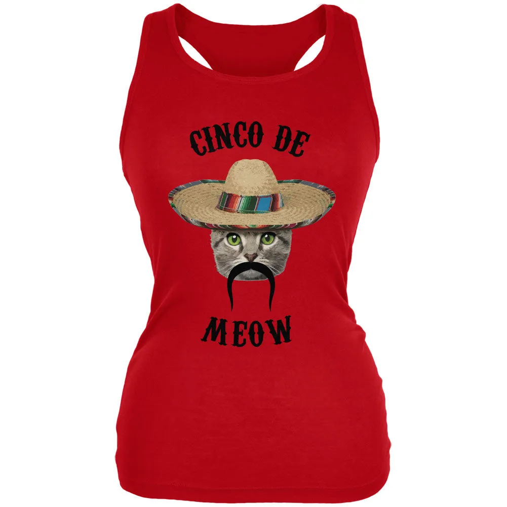 Funny Cat Cinco de Mayo Meow Red Juniors Soft Tank Top sold by Old Glory