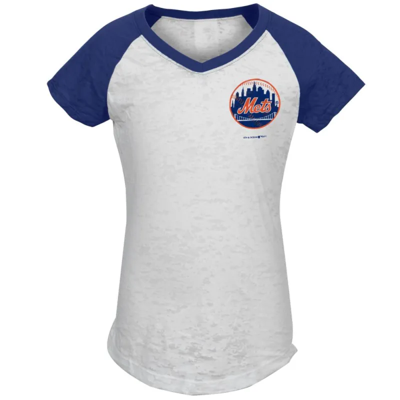 New York Mets - #1 Girls Youth Burnout V-neck Raglan sold by Old Glory