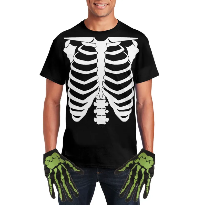 Halloween Costume Skeleton Glow In The Dark Mens Costume T Shirt with Skeleton Gloves sold by Old Glory