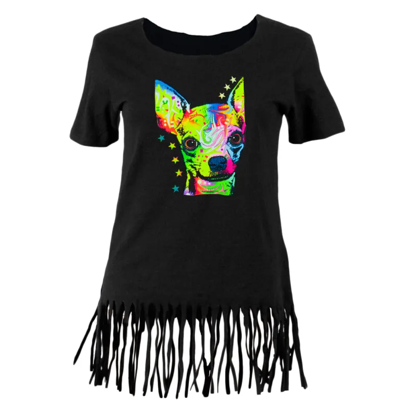 Chihuahua Neon Black Light Juniors Fringe Top sold by Old Glory