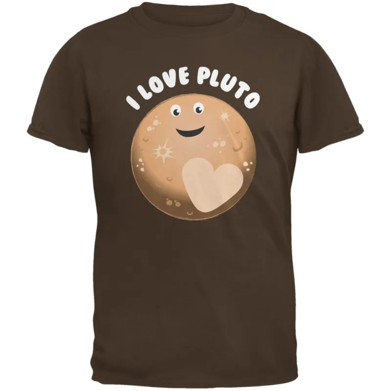 I Love Pluto Planet Brown Adult T-Shirt sold by Old Glory