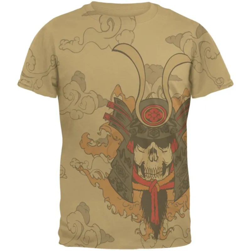Samurai Skull All Over Tan Adult T-Shirt sold by Old Glory