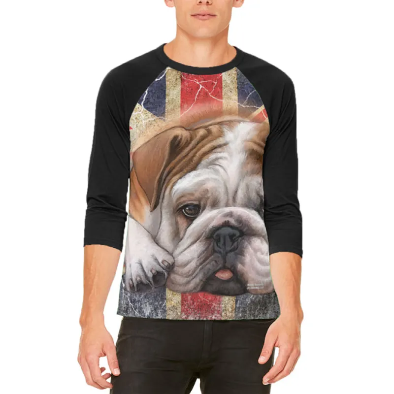 English Bulldog Union Jack Flag Live Forever Mens Raglan T Shirt sold by Old Glory