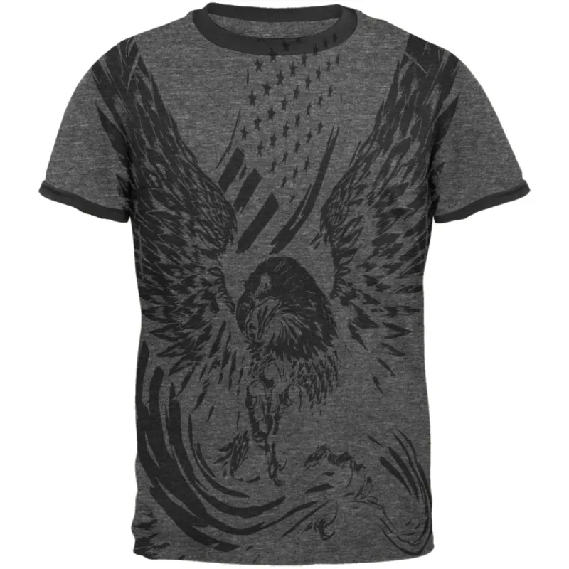Screaming Eagle American Flag Mens Ringer T Shirt sold by Old Glory