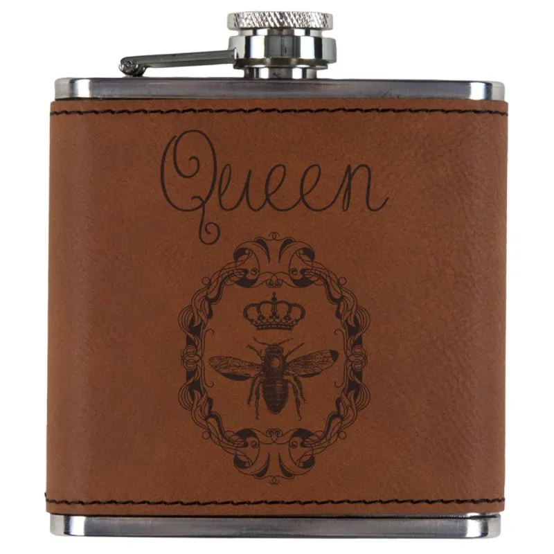 Old Glory Queen Bee Etched Leatherette Flask sold by Old Glory