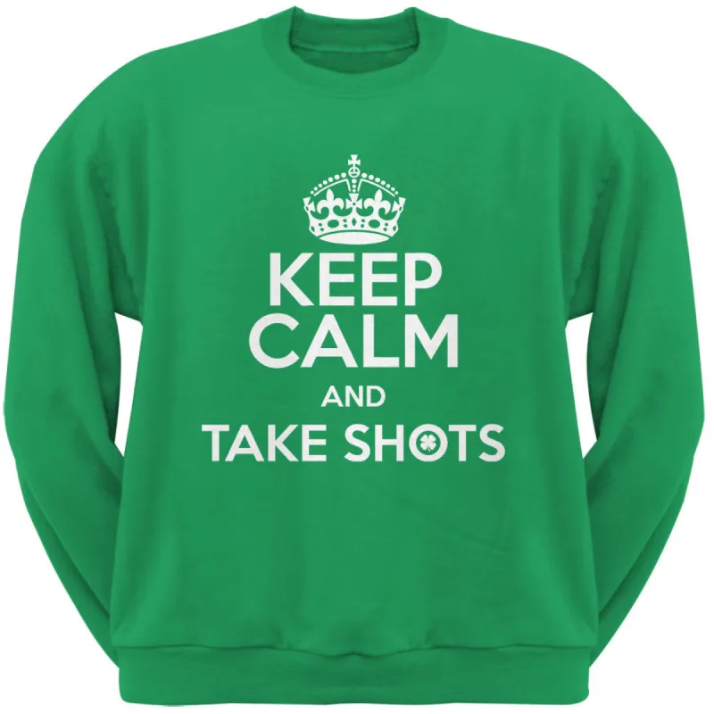 Keep Calm Take Shots Irish Green Adult Crew Neck Sweatshirt sold by Old Glory