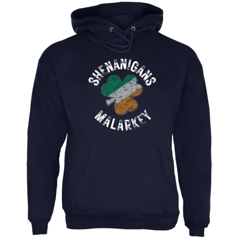 St Patricks Day Shenanigans Malarkey Distressed Irish Flag Clover Mens Pullover Hoodie sold by Old Glory