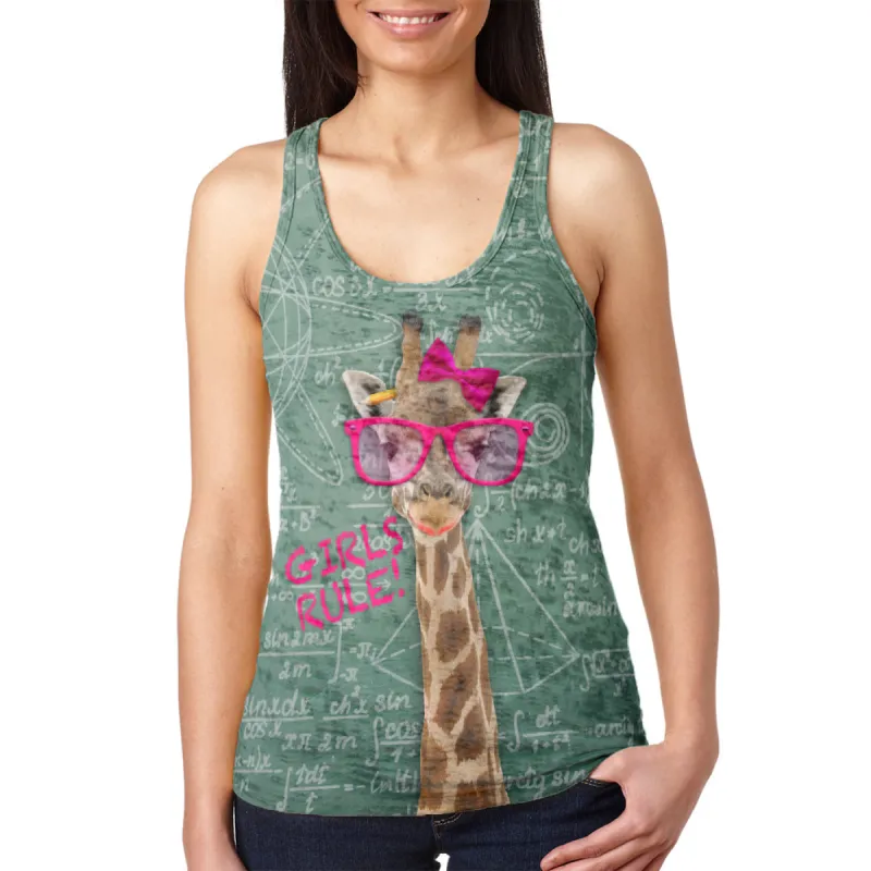 Giraffe Math Geek Girl Formulas Juniors Burnout Racerback Tank Top sold by Old Glory
