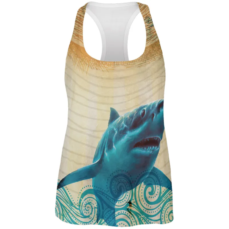 Great White Shark in Waves All Over Womens Work Out Tank Top sold by Old Glory