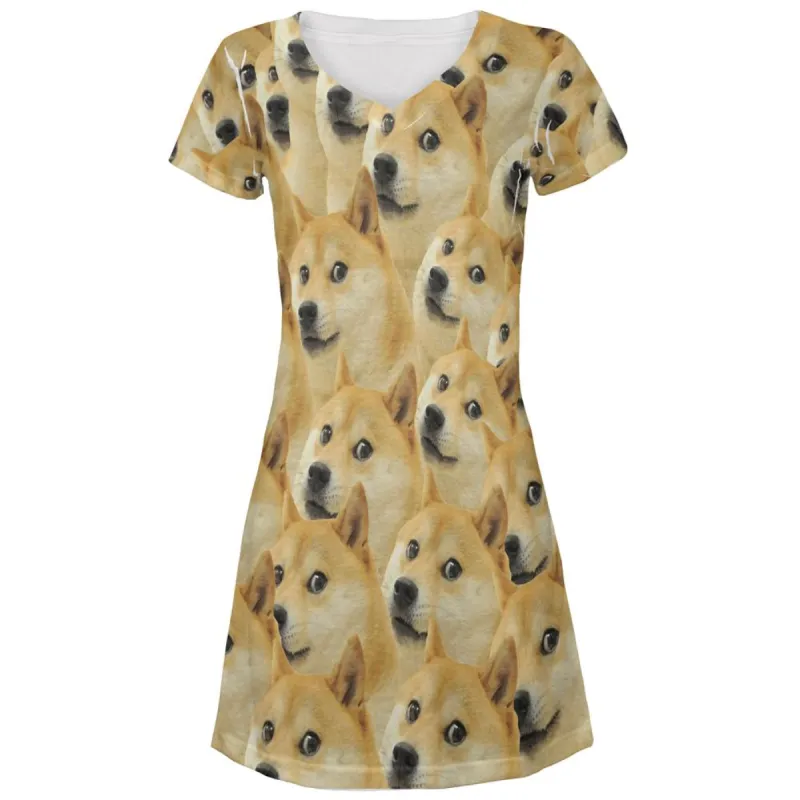 Doge Meme Funny All Over Juniors Beach Cover-Up Dress sold by Old Glory