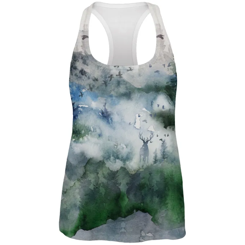 Watercolor Deer in the Mist All Over Womens Work Out Tank Top sold by Old Glory