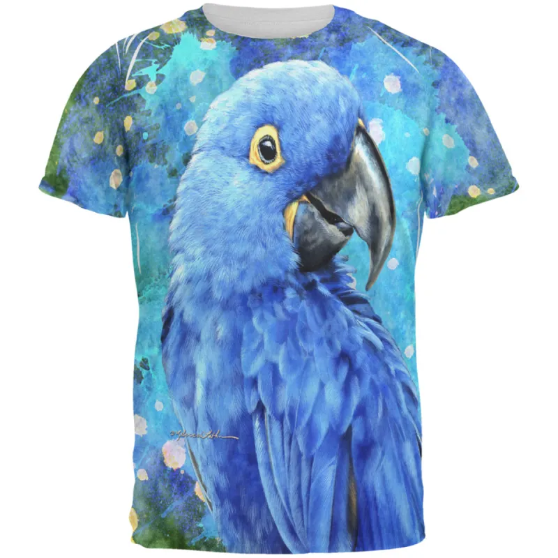 Blue Hyacinth Macaw Splatter All Over Mens T Shirt sold by Old Glory