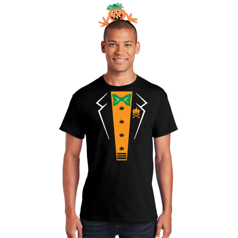 Halloween Costume Pumpkin Tuxedo Mens Costume T Shirt with Jack-O-Lantern Headband sold by Old Glory
