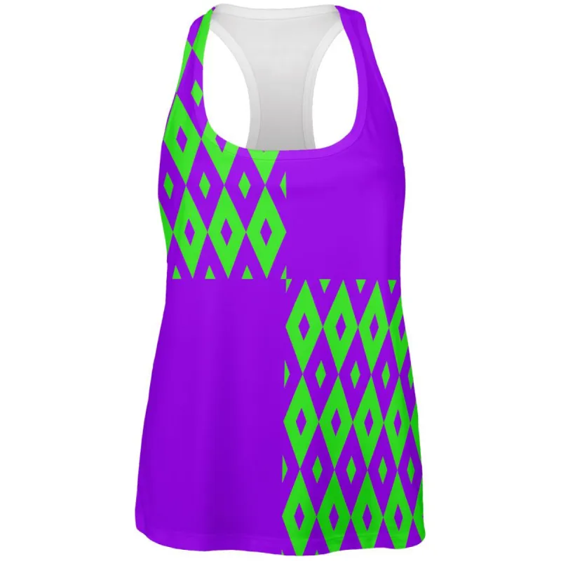 Mardi Gras Party Purple and Green All Over Womens Racerback Tank Top sold by Old Glory
