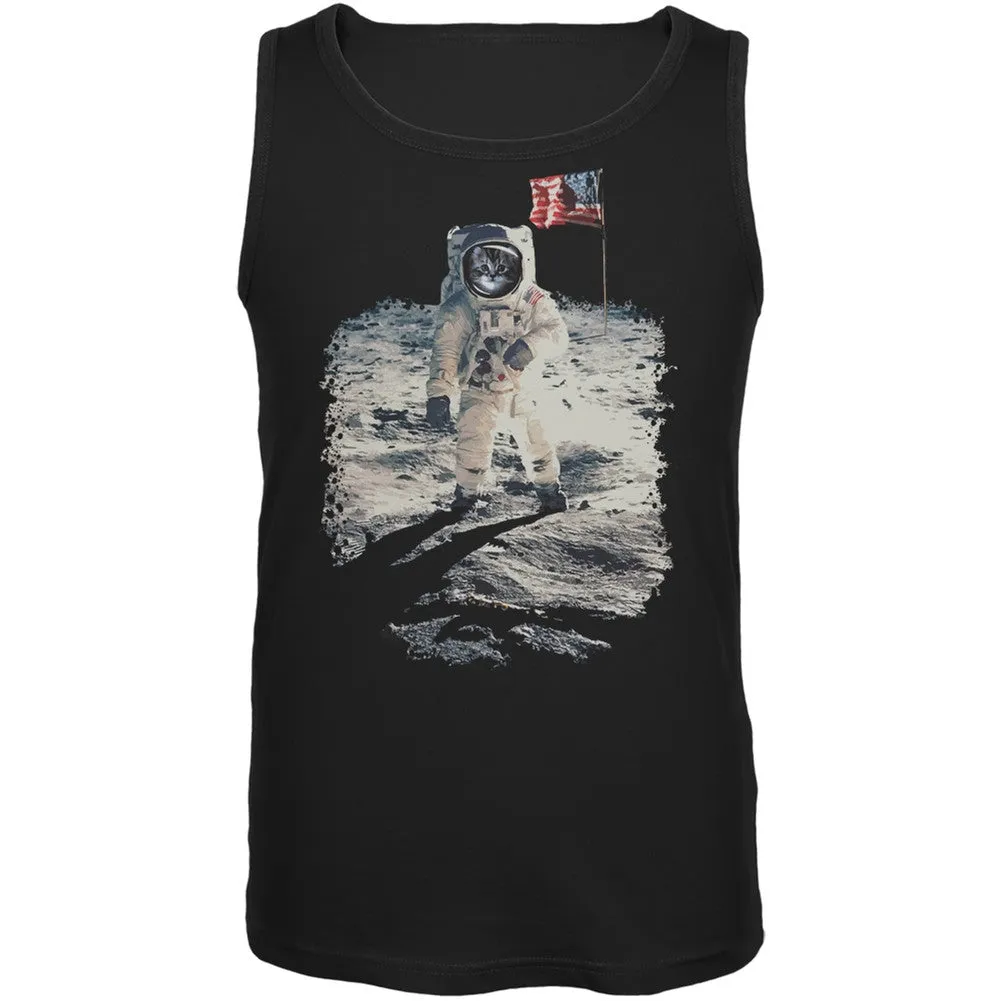 Cat Moon Landing Black Adult Tank Top sold by Old Glory