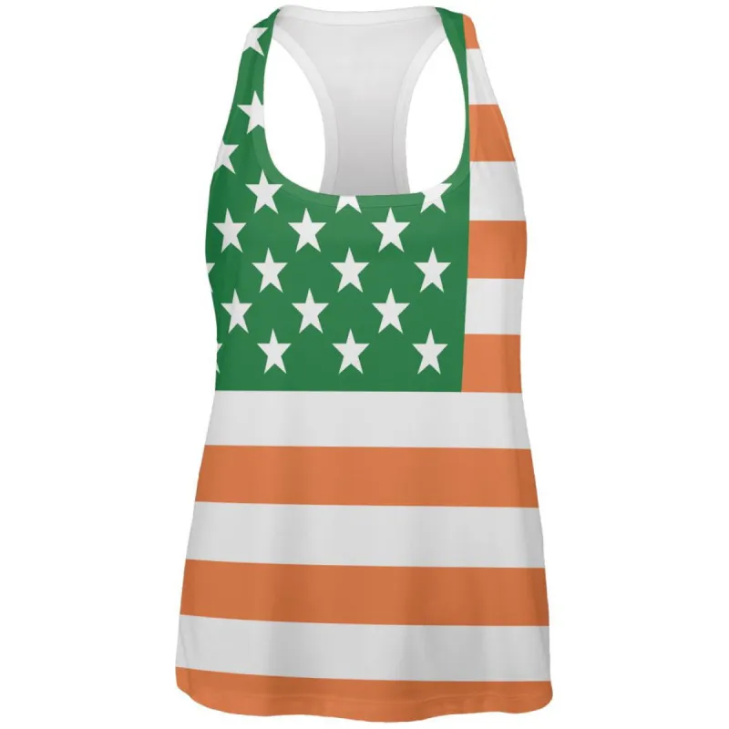 St Patricks Irish American Flag All Over Womens Racerback Tank Top sold by Old Glory