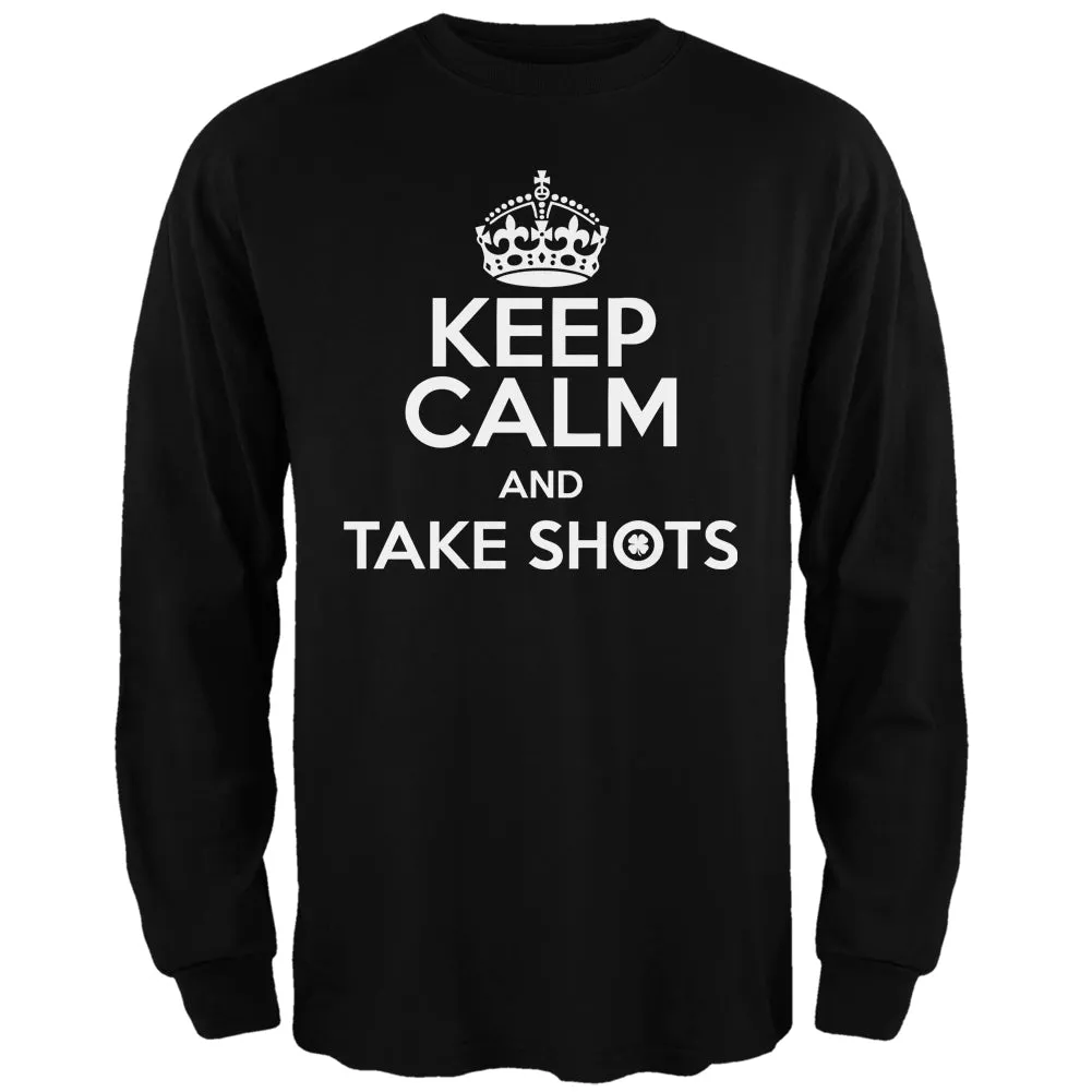 Keep Calm Take Shots Black Adult Long Sleeve T-Shirt sold by Old Glory
