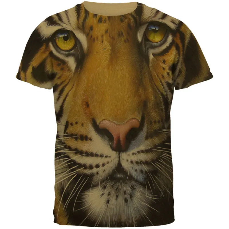 Siberian Tiger Face All Over Tan Adult T-Shirt sold by Old Glory