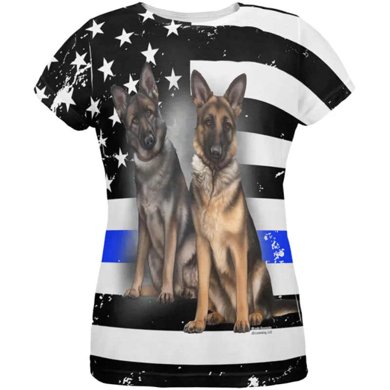 Thin Blue Line K9 Unit German Shepherd Live Forever All Over Womens T Shirt sold by Old Glory