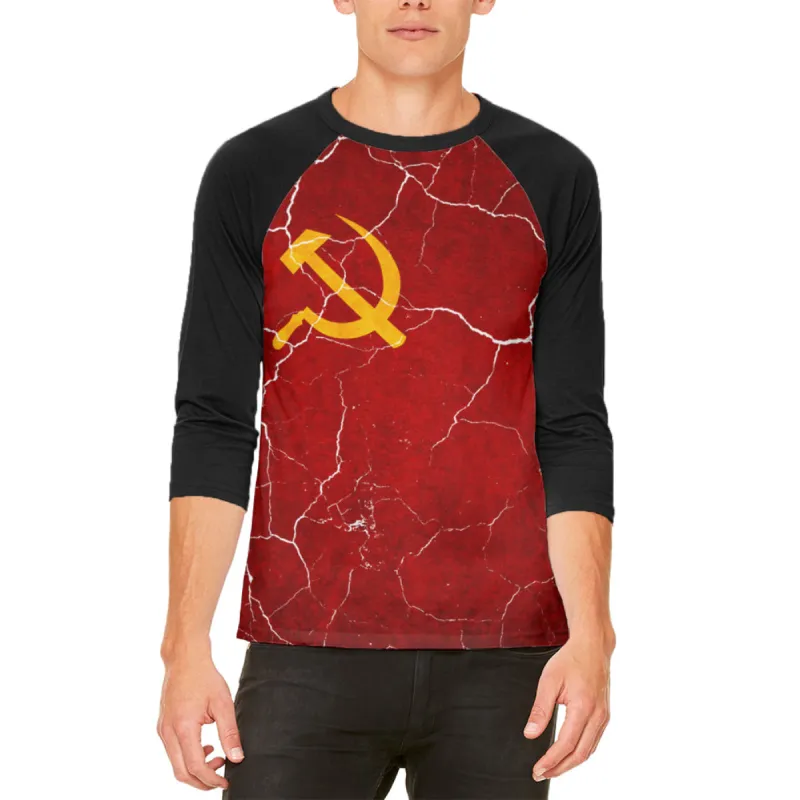 Distressed Soviet Union Flag Mens Raglan T Shirt sold by Old Glory