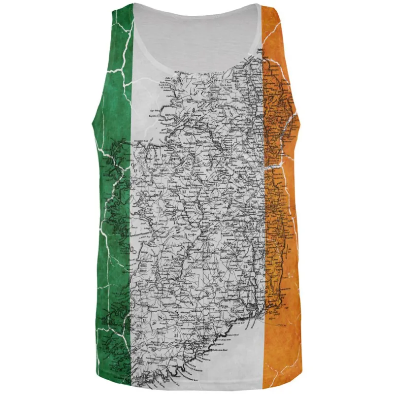 St Patrick's Day Vintage Irish Map Flag Distressed All Over Mens Tank Top sold by Old Glory
