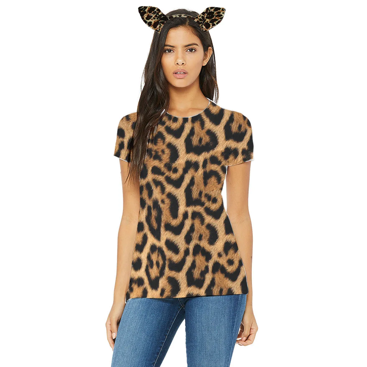 Halloween Costume Leopard Pattern All Over Womens Costume T Shirt with Leopard Ears Headband sold by Old Glory