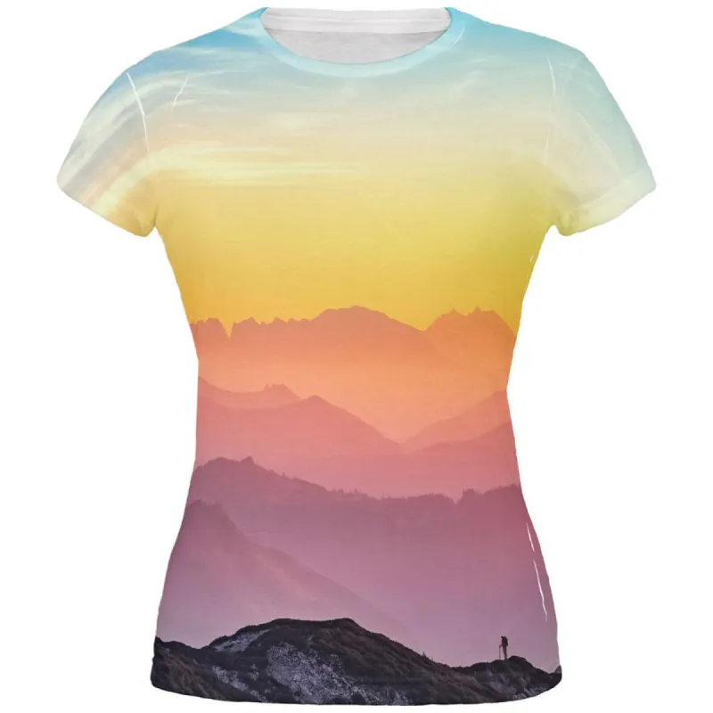 Rainbow Sunset Mountains All Over Juniors T Shirt sold by Old Glory