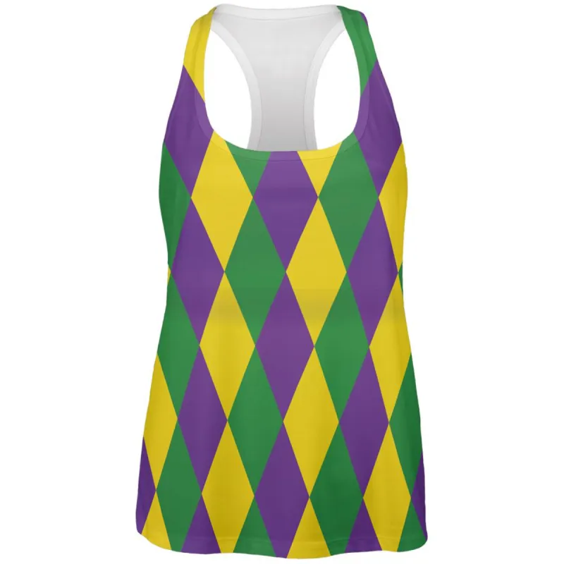 Mardi Gras Jester Costume All Over Womens Racerback Tank Top sold by Old Glory