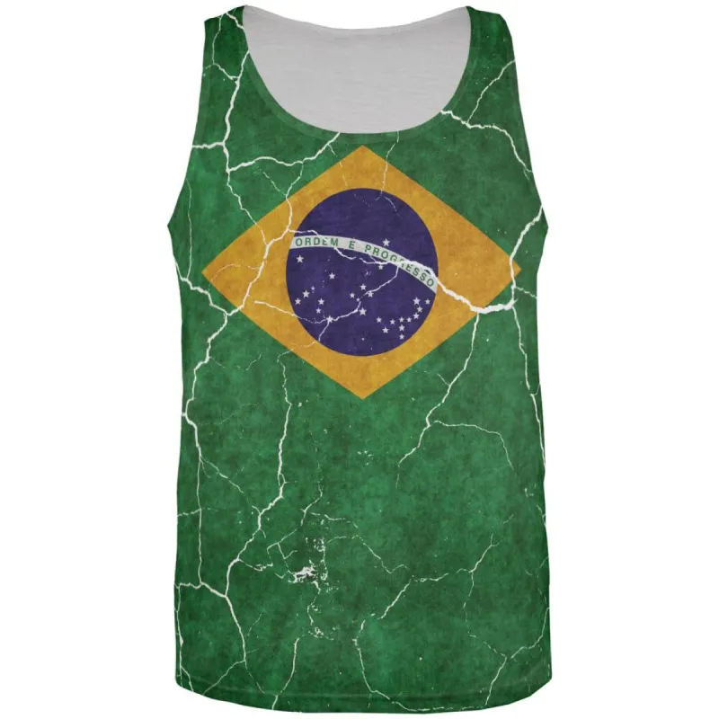 Distressed Brazilian Flag All Over Mens Tank Top sold by Old Glory