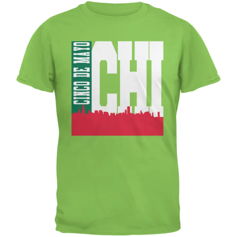 Chicago Cinco De Mayo Sky Line Lime Green Adult T-Shirt sold by Old Glory
