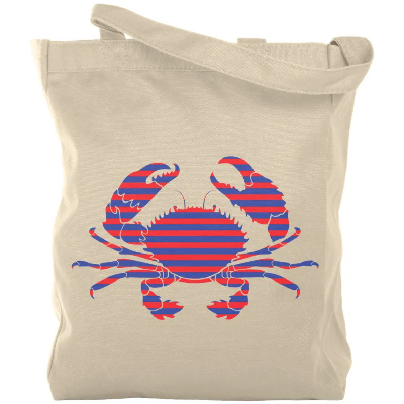 Summer Sun Striped Crab Nautical Canvas Tote Bag sold by Old Glory