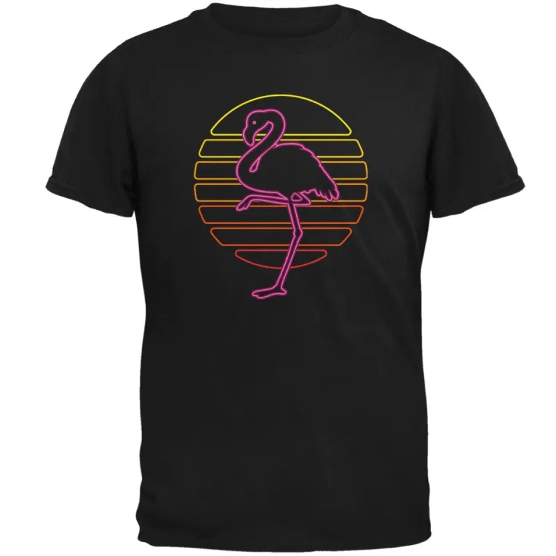 Retro 80s Neon Sign Flamingo Sunset Mens Soft T Shirt sold by Old Glory