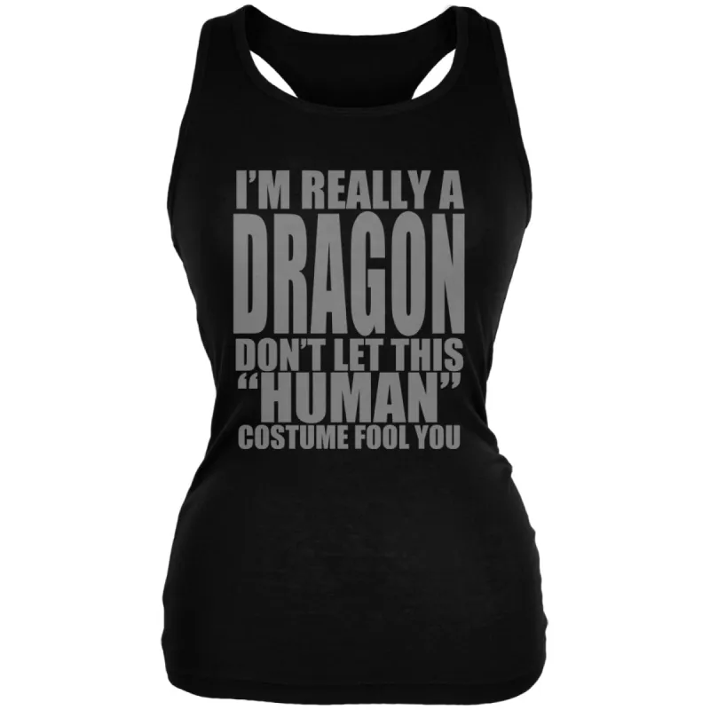 Halloween Human Dragon Costume Black Juniors Soft Tank Top sold by Old Glory