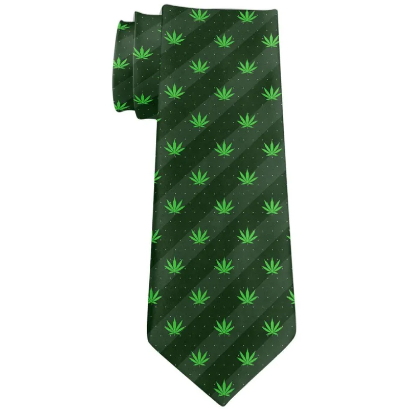 Pot Leaf Subtle Green Stripes Pattern All Over Neck Tie sold by Old Glory