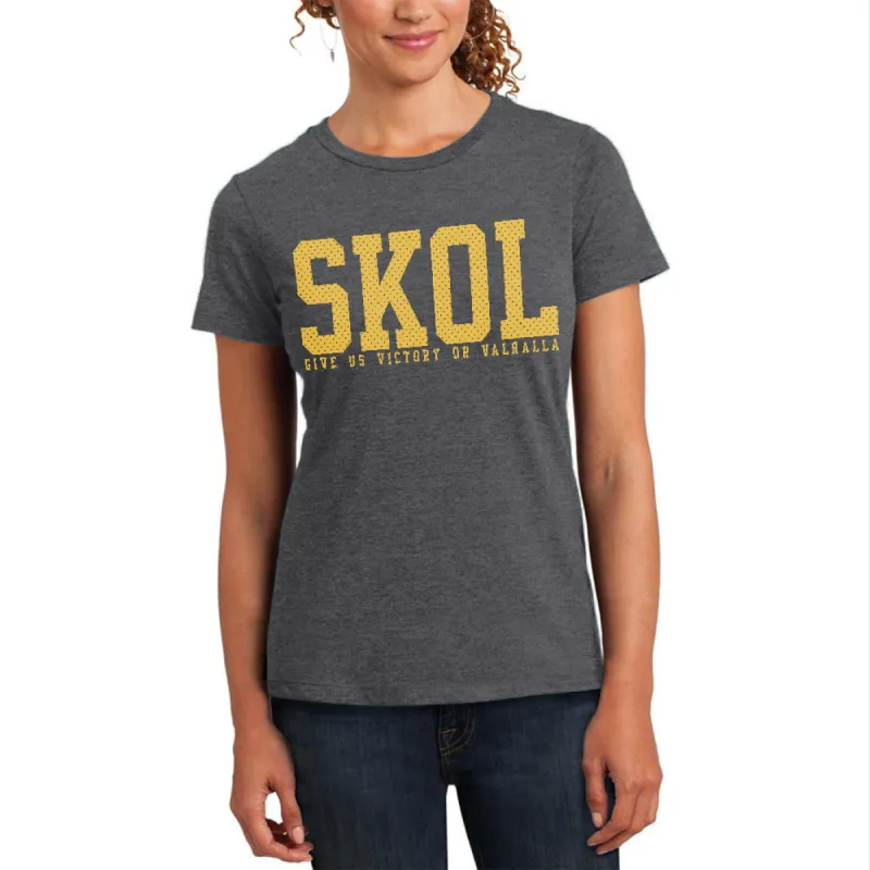 Vikings Skol Give Us Victory or Valhalla Womens Soft Heather T Shirt sold by Old Glory