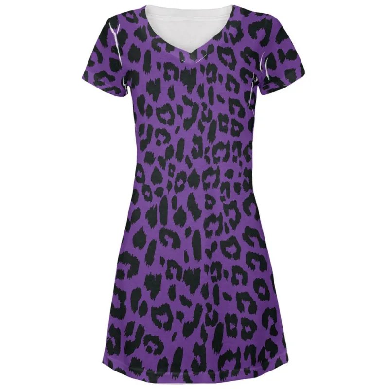 Purple Cheetah Print All Over Juniors V-Neck Dress sold by Old Glory