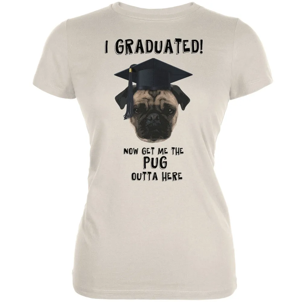 Graduation - Get The Pug Out Grad Light Blue Juniors Soft T-Shirt sold by Old Glory