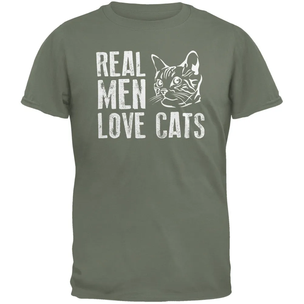 Real Men Love Cats Military Green Adult T-Shirt sold by Old Glory product image thumbnail 2