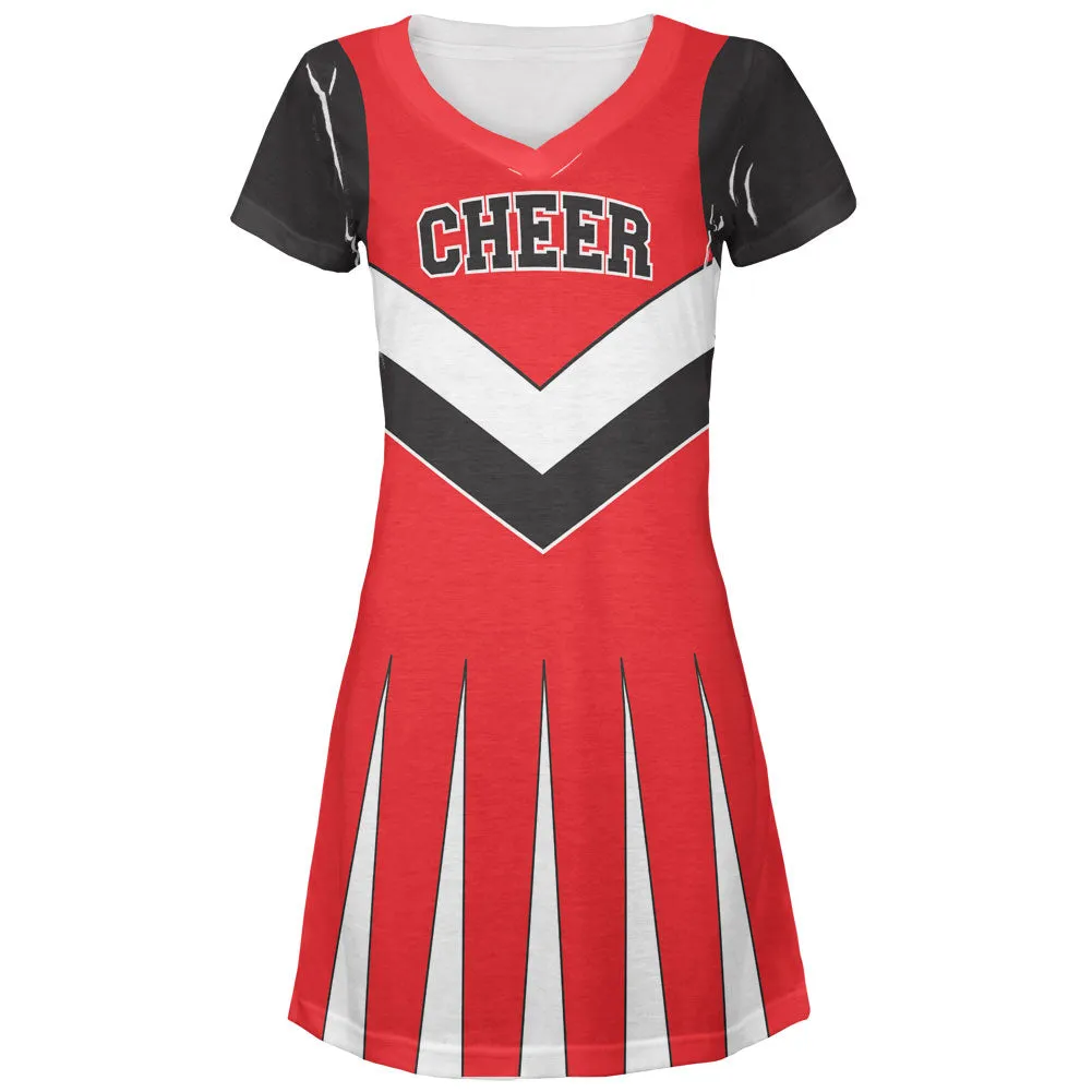 Halloween Cheerleader Costume Red & Black Juniors V-Neck Beach Cover-Up Dress sold by Old Glory