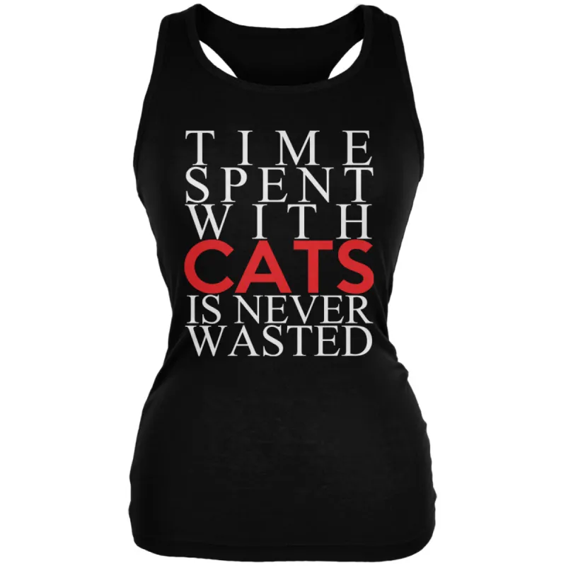 Time Spent With Cats Never Wasted Black Juniors Soft Tank Top sold by Old Glory